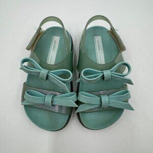 Mini Melissa X Jason Wu Aqua Green Cosmic Sandals Girls Size 8 With Bow Detail
